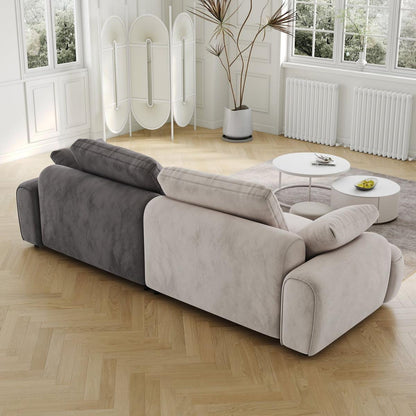 86.6"Large size two Seat Sofa,Modern Upholstered,Beige paired with grey suede fabric