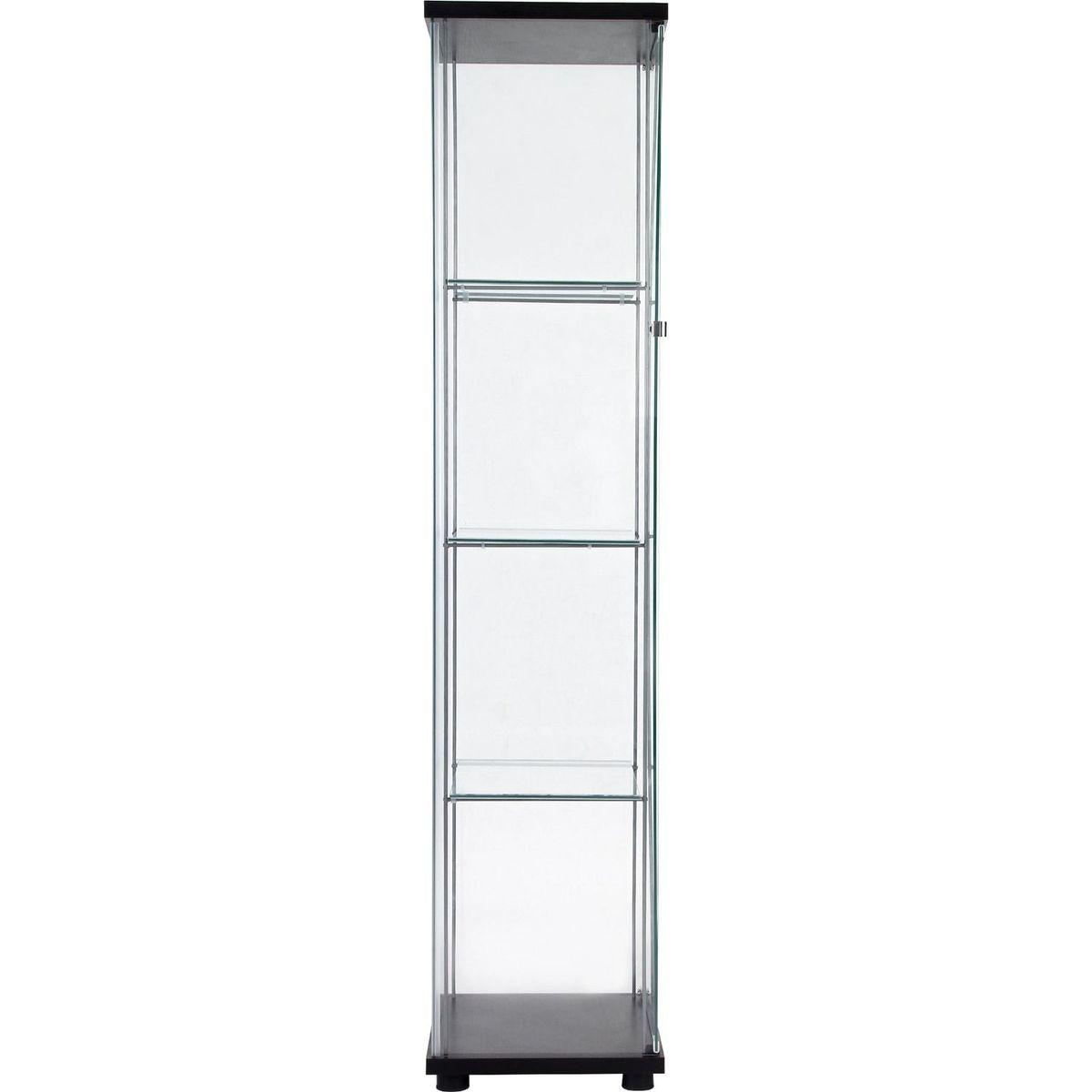 One Door Glass Cabinet Glass Display Cabinet with 4 Shelves, Black