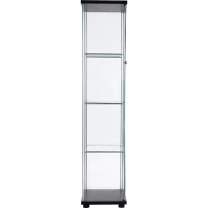 One Door Glass Cabinet Glass Display Cabinet with 4 Shelves, Black