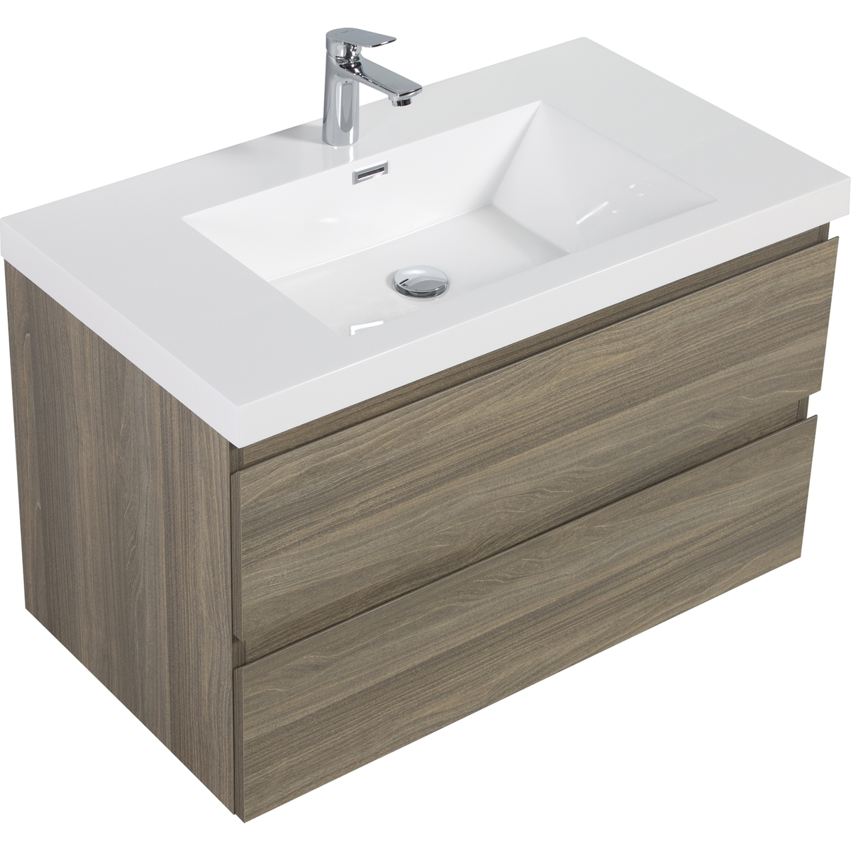 36" Floating Bathroom Vanity with Sink, Modern Wall-Mounted Bathroom Storage Vanity Cabinet with Resin Top Basin and Soft Close Drawers, Ash Grey