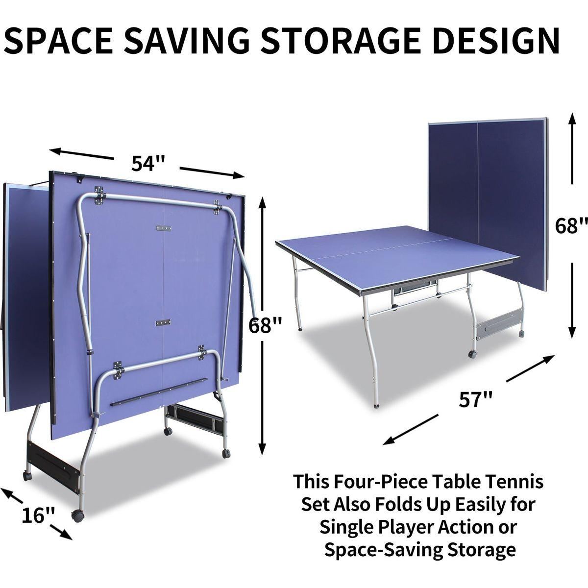 8ft Mid-Size Table Tennis Table Foldable & Portable Ping Pong Table Set for Indoor & Outdoor Games with Net, 2 Table Tennis Paddles and 3 Balls
