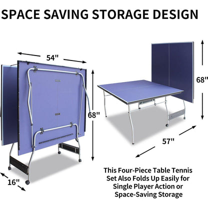 8ft Mid-Size Table Tennis Table Foldable & Portable Ping Pong Table Set for Indoor & Outdoor Games with Net, 2 Table Tennis Paddles and 3 Balls