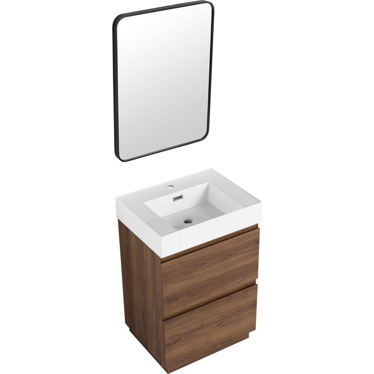 24" Bathroom Vanities with Single Sink Combo, Modern Undermount Bathroom Sink Cabinet with Double drawer, Freestanding Bathroom Sink Cabinet,Engineering wood,Brown