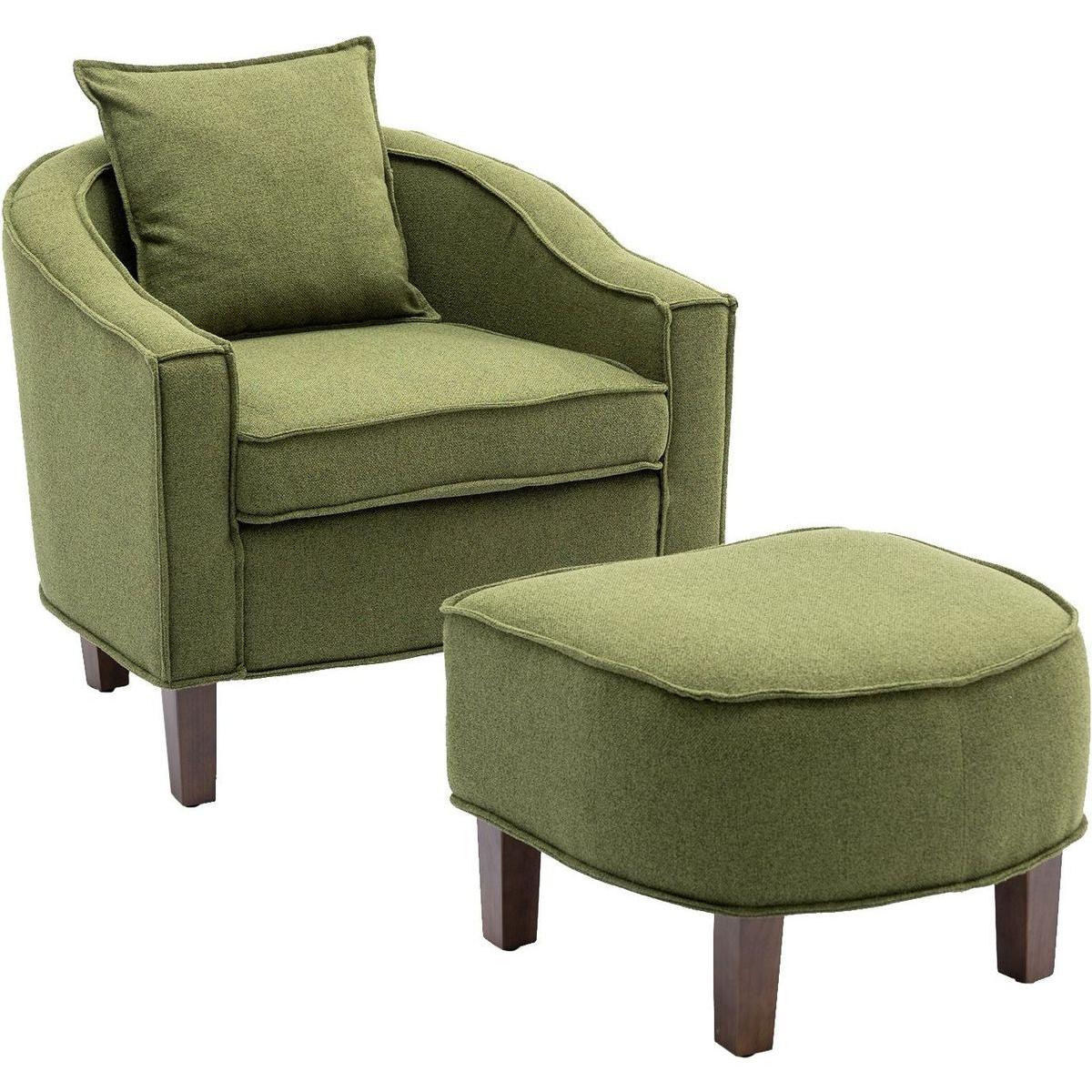 Accent Chair with Ottoman, Mid Century Modern Barrel Chair Upholstered Club Tub Round Arms Chair for Living Room