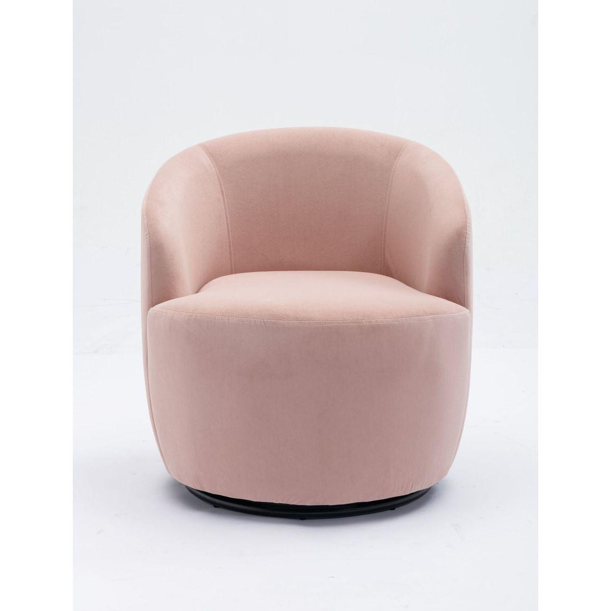 Velvet Fabric Swivel Accent Armchair Barrel Chair With Black Powder Coating Metal Ring,Pink