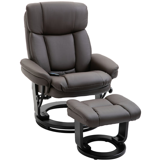 PU Leather Massage Recliner Chair with Ottoman 10 Point Vibration Swiveling Armchair, Brown