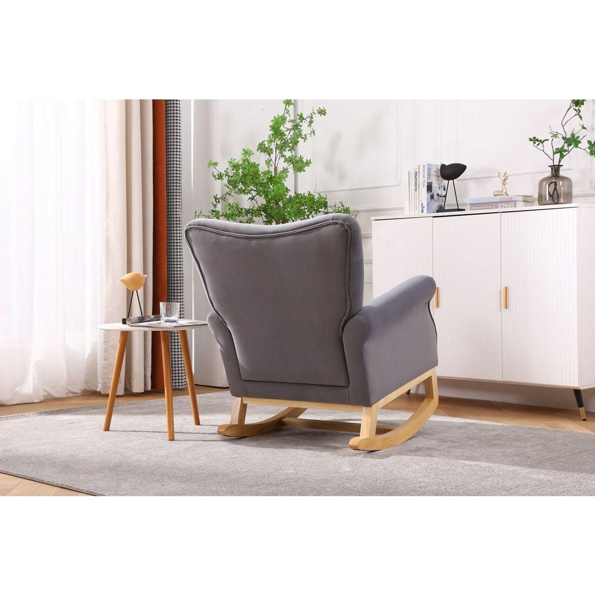 Modern Rocking Chair, Upholstered Accent Chair for Nursery, Playroom, Bedroom and Living Room, Small Contemporary Rocker, Kids Cushioned Arm Chair, Grey