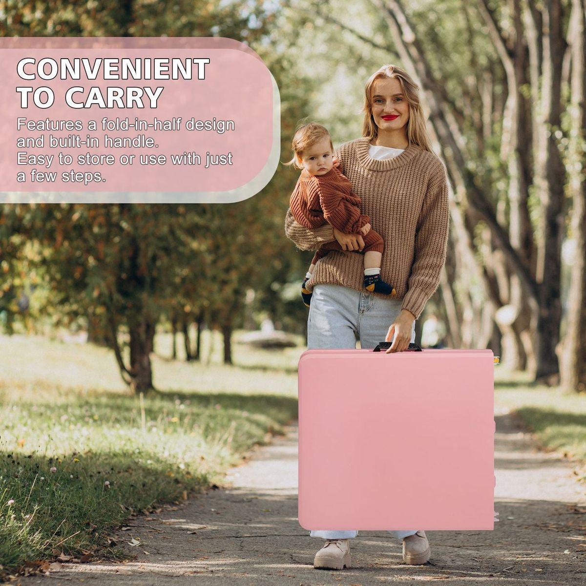 4ft Pink Portable Folding Table Indoor&Outdoor Maximum Weight 135KG Foldable Table for Camping