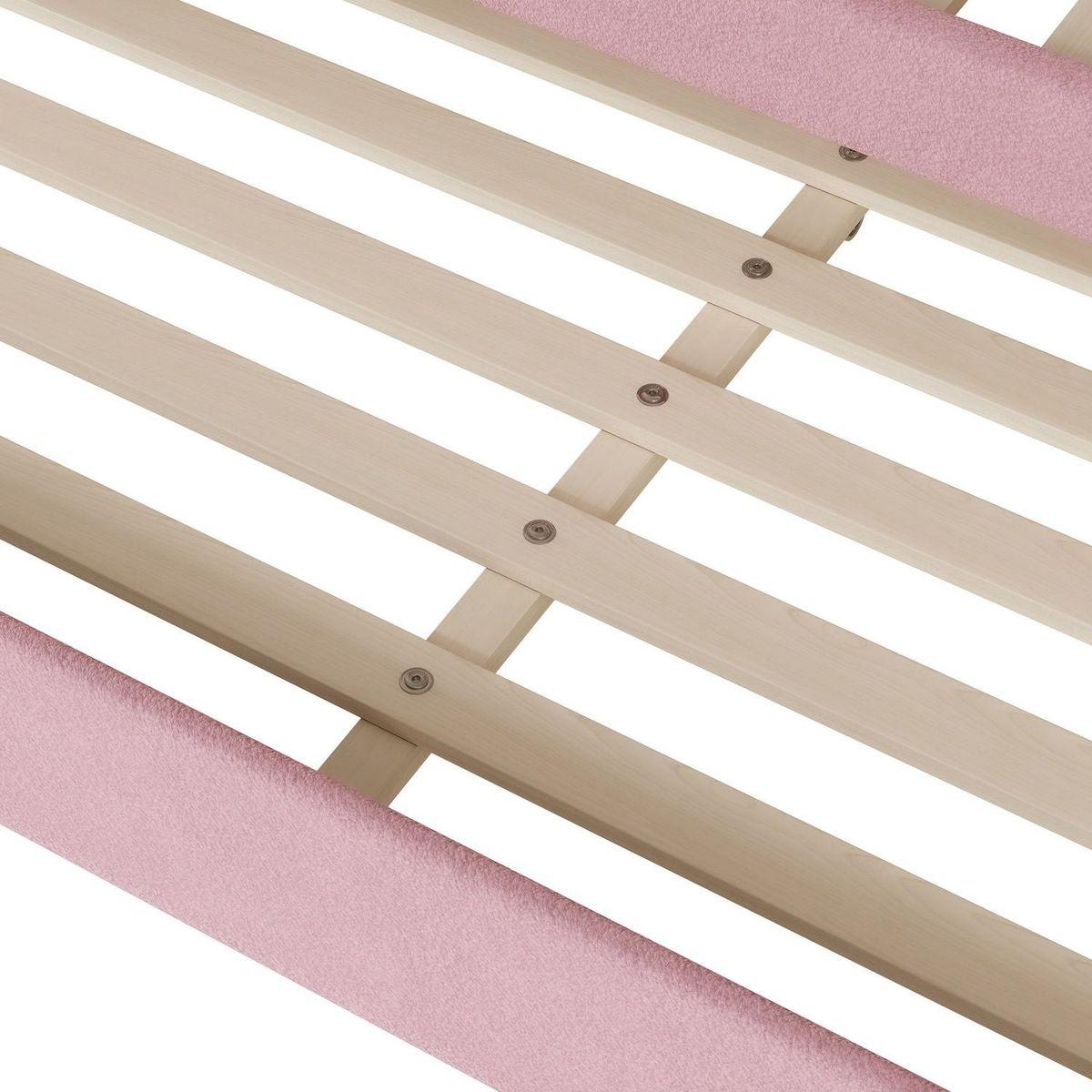 Teddy Fleece Full Size Upholstered Daybed with Light and Trundle, Pink