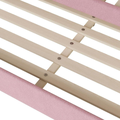 Teddy Fleece Full Size Upholstered Daybed with Light and Trundle, Pink