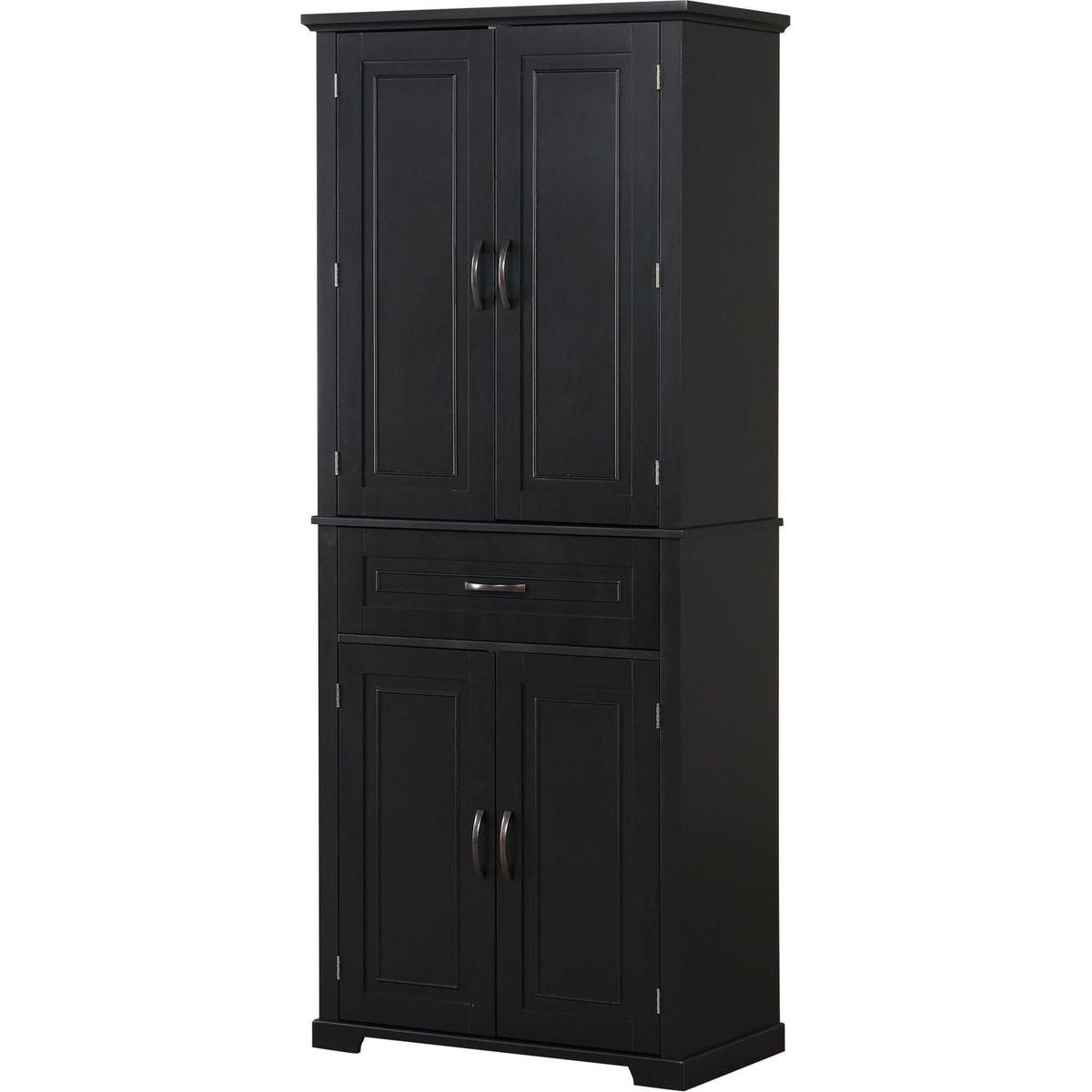 Bathroom Storage Cabinet with Doors and Drawer, Multiple Storage Space, Adjustable Shelf, Black