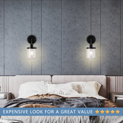 1-Light Wall Lamp with Clear Glass Shade, Modern Wall Sconce, Industrial Indoor Wall Light Fixture for Bathroom Living Room Bedroom Over Kitchen Sink, E26 Socket, Bulbs Not Included