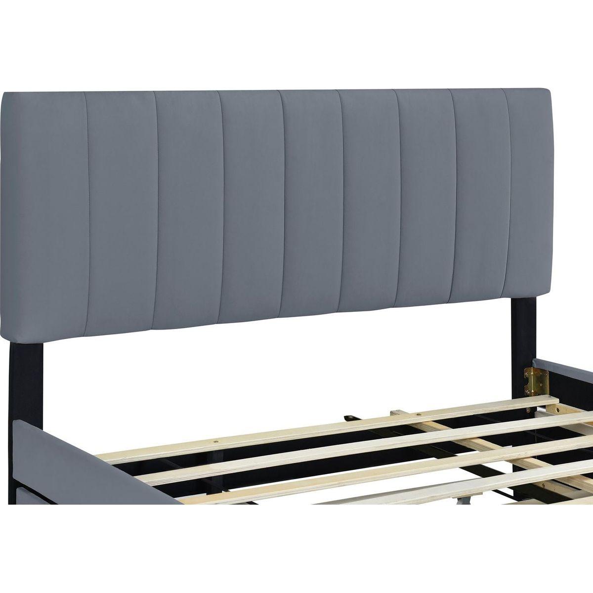 Queen Size Velvet Upholstered Platform Bed with 2 Drawers and 1 Twin XL Trundle- Gray - Streamdale Furniture