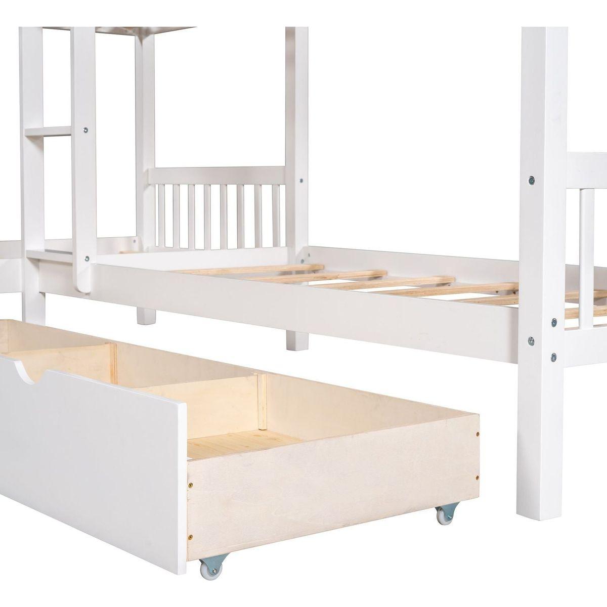 Twin L-Shaped Bunk bed with Drawers-Gray