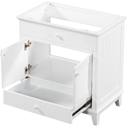 30" Bathroom Vanity Base without Sink, Bathroom Cabinet with Two Doors and One Drawer, White