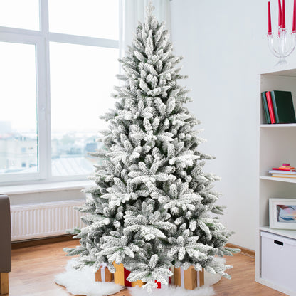 5ft Flocked Christmas Tree with 768 Tips, Realistic PE+PVC Snowy Hinged Tree with Metal Stand, Full Artificial Xmas Tree for  Holiday Decoration