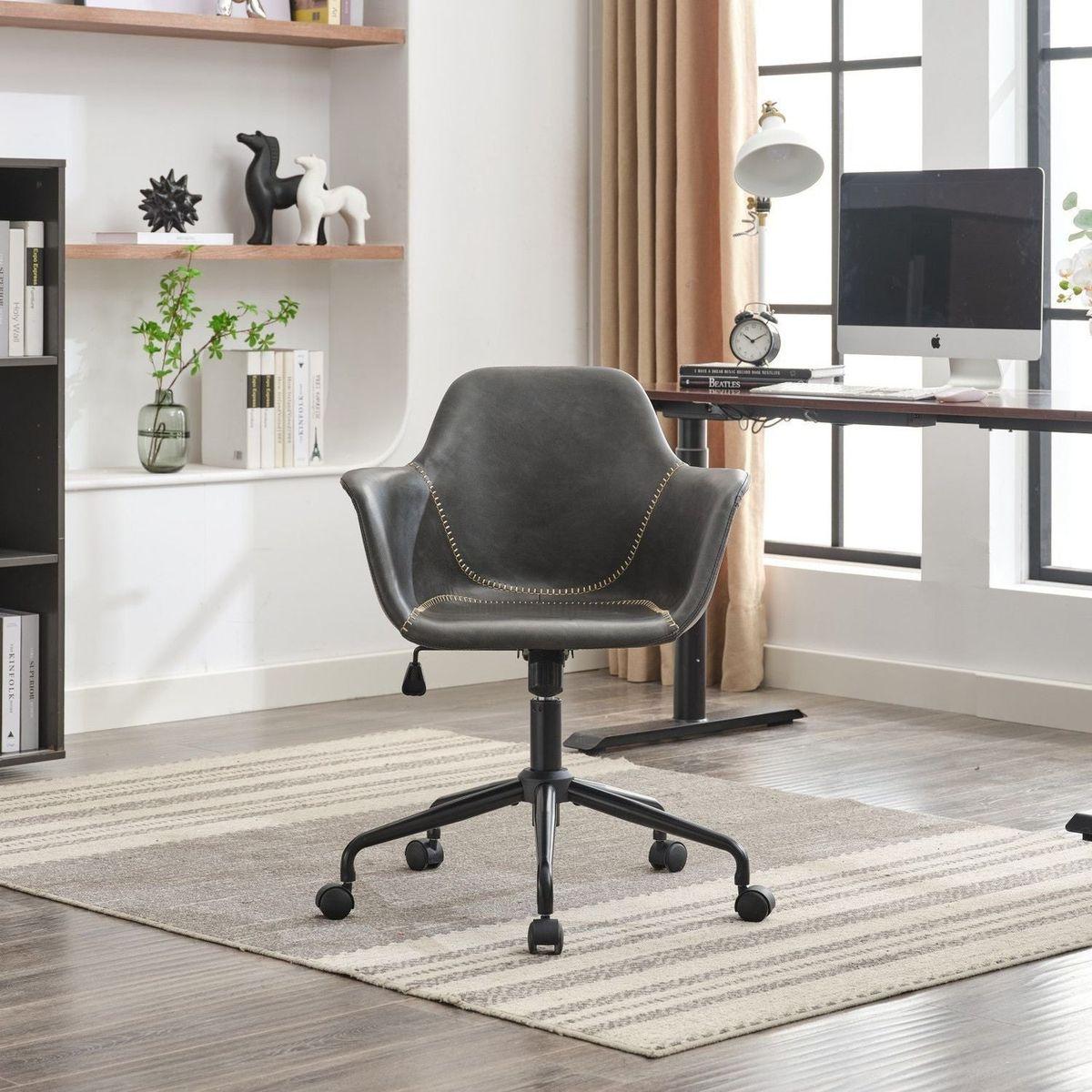 Mid-Century Modern Office Chair,Rolling Swivel Height Adjustable Ergonomic Chair with Frame/Arms ,Back Support Home Desk Chair for Living Room,Studying (Black)