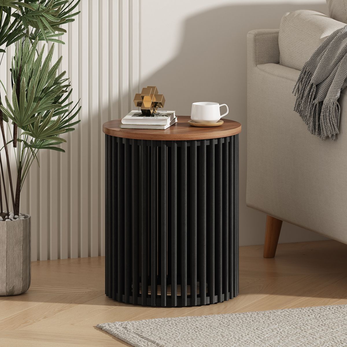 ACACIA SOLID WOOD SIDE TABLE,NATURAL & BLACK COLOR