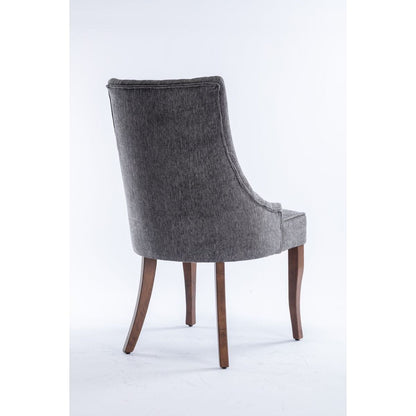 Exquisite Gray Linen Fabric Upholstered Strip Back Dining Chair with Solid Wood Legs 2 Pcs