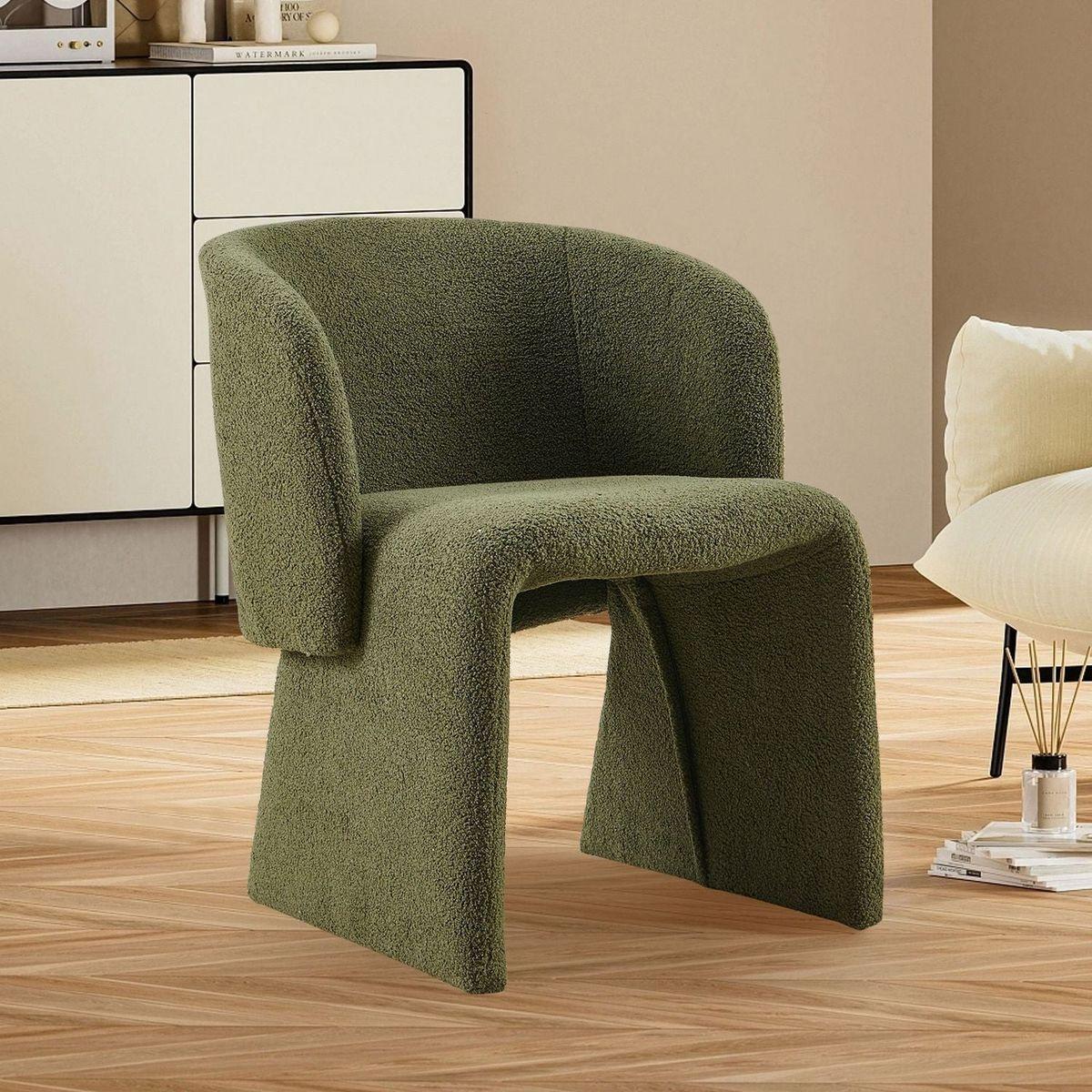 Modern Accent Chair Green Single Sofa Chair,Upholstered Side Chair Teddy Comfy Chair for Dining Room/Bedroom/Living Room/Reception-Green-1PC