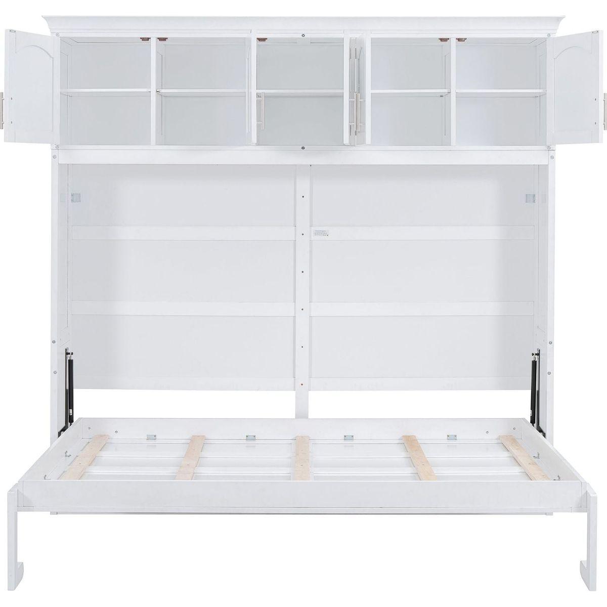Queen Size Murphy Bed Wall Bed with Top Cabinets,White