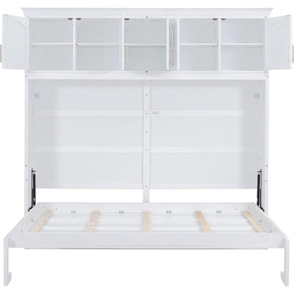 Queen Size Murphy Bed Wall Bed with Top Cabinets,White