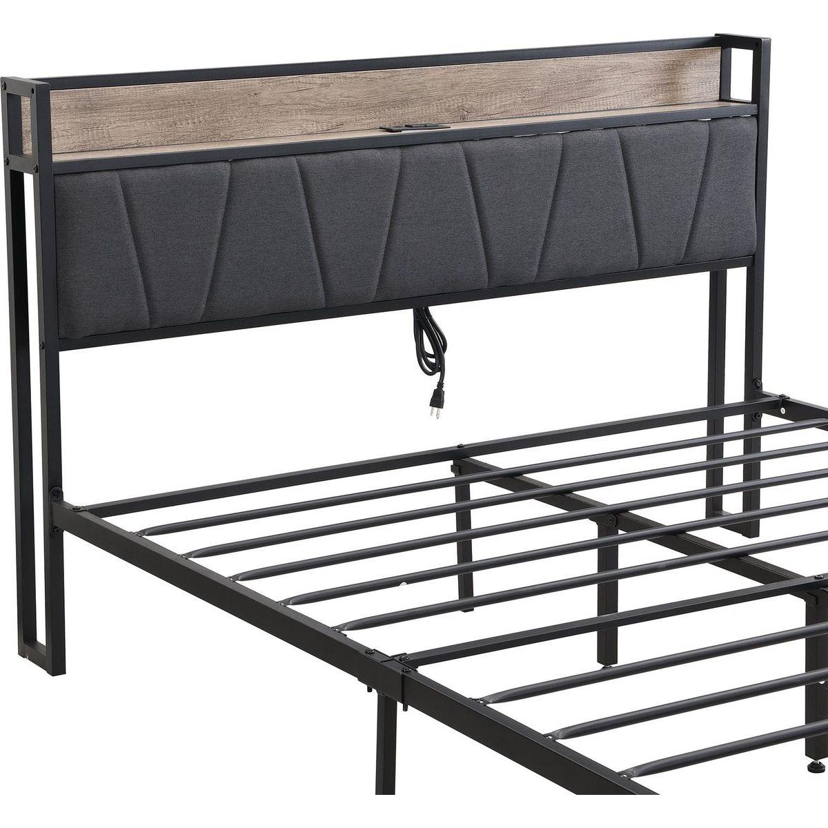 Queen Size Metal Platform Bed Frame with upholstery storage function Headboard and USB LINER and Footboard with drawers, No Box Spring Needed, Large Under Bed Storage, Easy Assemble