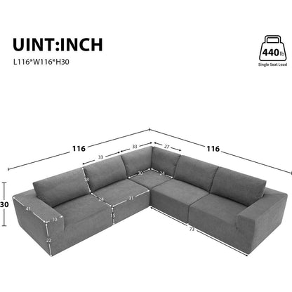 116x116" Modular L Shaped Sectional Sofa,Luxury Floor Couch Set,Upholstered Indoor Furniture,Foam-Filled Sleeper Sofa Bed for Living Room,Bedroom,5 PC Free Combination,3 Colors