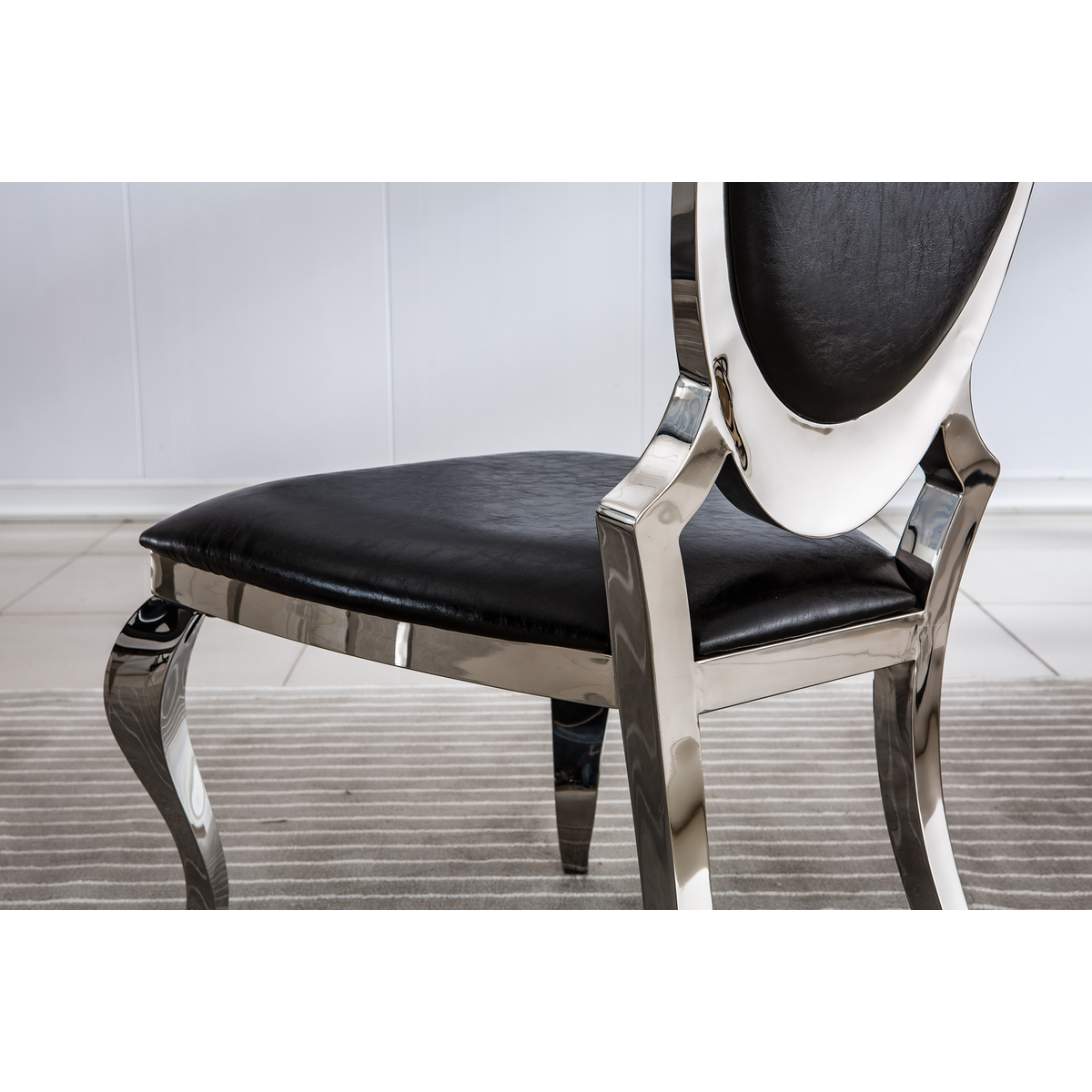 Leatherette Dining Chair with Oval Backrest Set of 2, Stainless Steel Legs