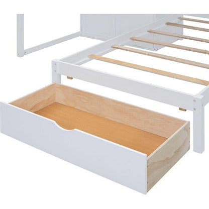 Full Over Twin Bunk Bed with Wardrobe, Drawers, White