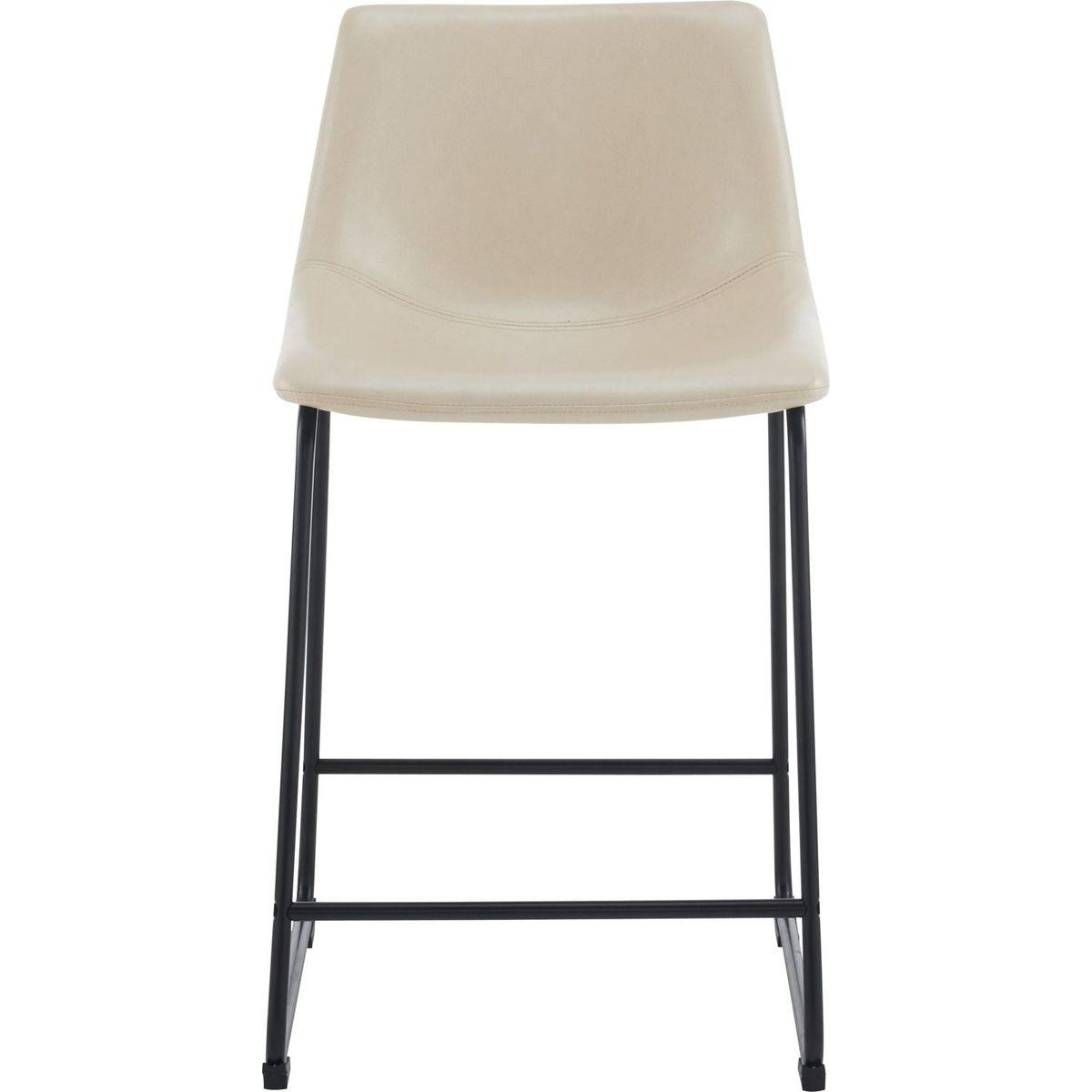 (Set of 2) Vintage Style 24-Inch Armless Industrial Faux Leather Counter Stool with Metal Legs and Footrest for Kitchen Island, Cafe, Pub, Bar Counter, Cream and Black