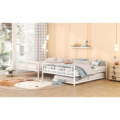 Full XL Over Queen Metal Bunk Bed with Trundle, White
