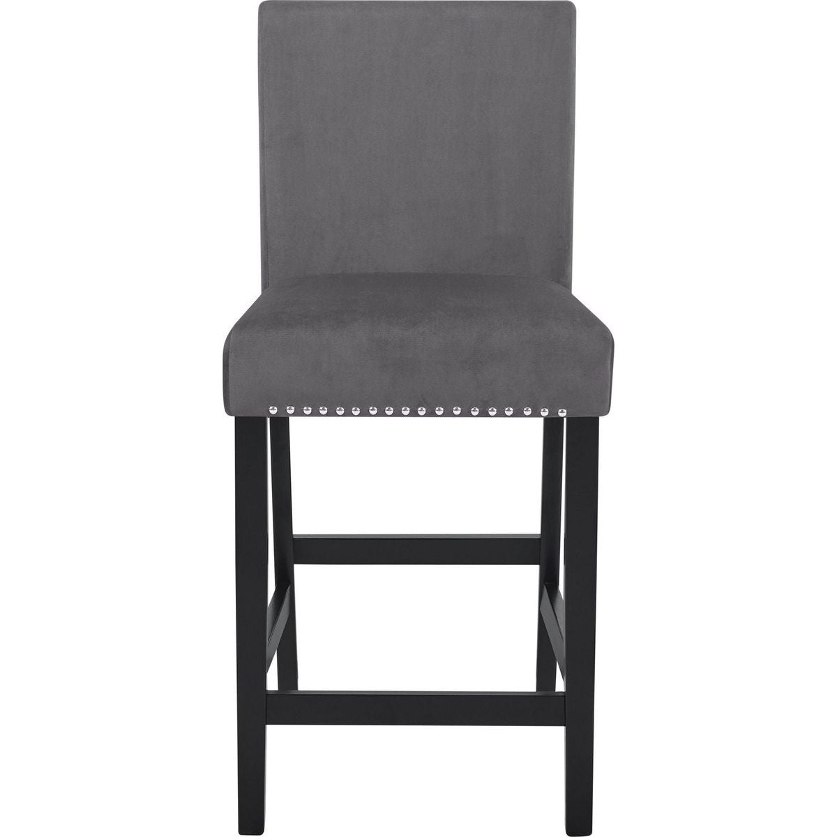 Cobre Contemporary Velvet Counter Stool with Nailhead Trim, Set of 2, Gray