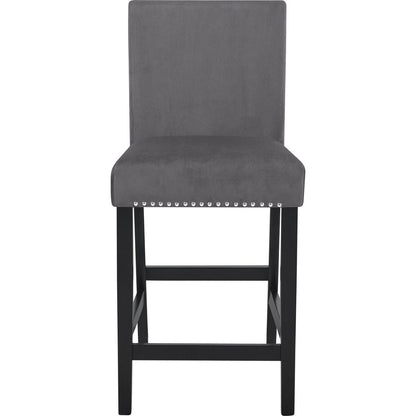 Cobre Contemporary Velvet Counter Stool with Nailhead Trim, Set of 2, Gray