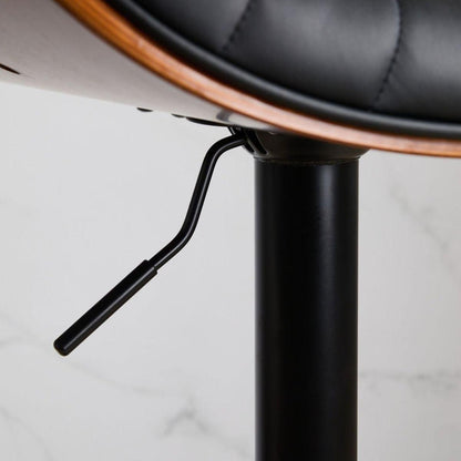 Walnut Bentwood Bar Stools Mid Century Modern Adjustable Counter Height Black Leather Upholstered 360Swivel Bar Chairs for Kitchen Island/Dining Room/Cafe, 1 chair/1carton,Black