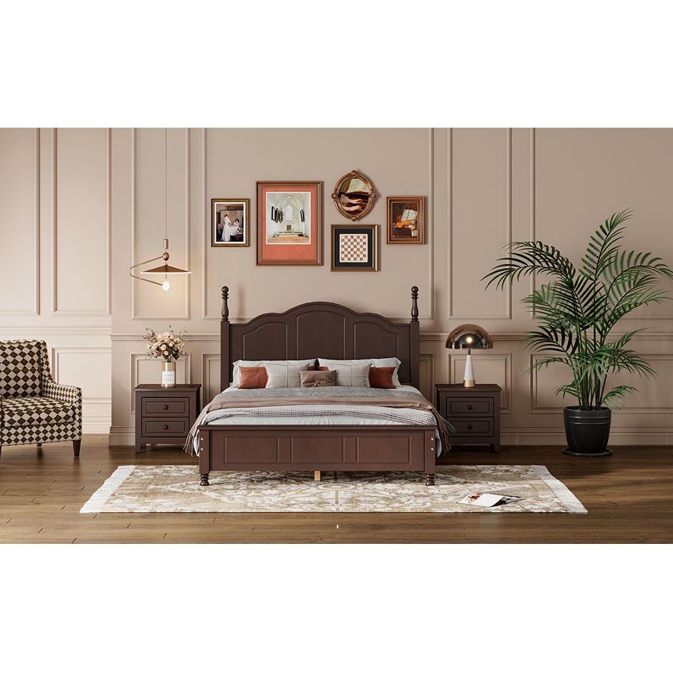Full Size Wood Platform Bed Frame,Retro Style Platform Bed with Wooden Slat Support,Dark Walnut