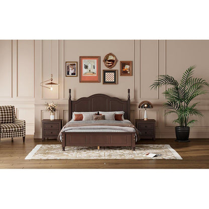 Full Size Wood Platform Bed Frame,Retro Style Platform Bed with Wooden Slat Support,Dark Walnut