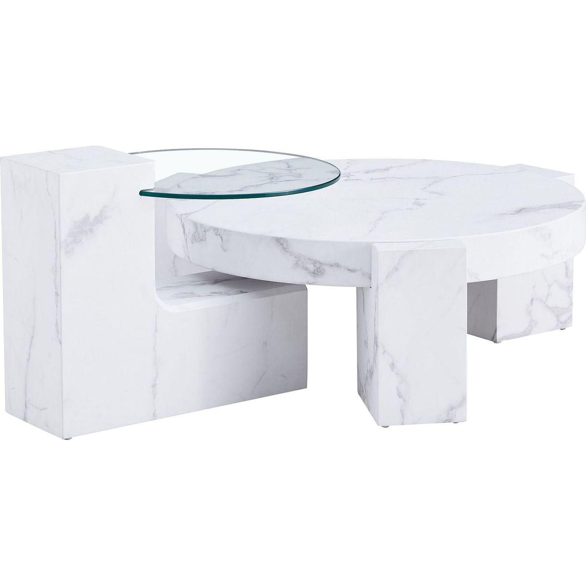 A modern, fashionable, and durable marble textured MDF coffee table with a side table. Match with multiple scenes. Suitable for living room and bedroom.