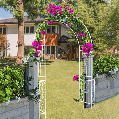 Metal Garden Arch W55" x H94.5" Garden Arbor Trellis Climbing Plants Support Rose Arch Outdoor Arch White