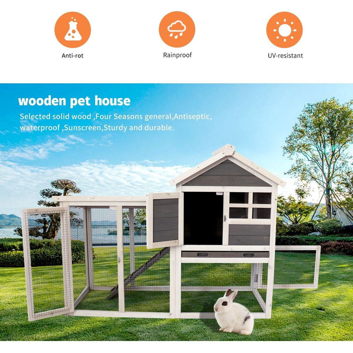 Deluxe Wooden Chicken Coop Hen House Rabbit Wood Hutch Poultry Cage Habitat
