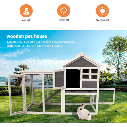 Deluxe Wooden Chicken Coop Hen House Rabbit Wood Hutch Poultry Cage Habitat