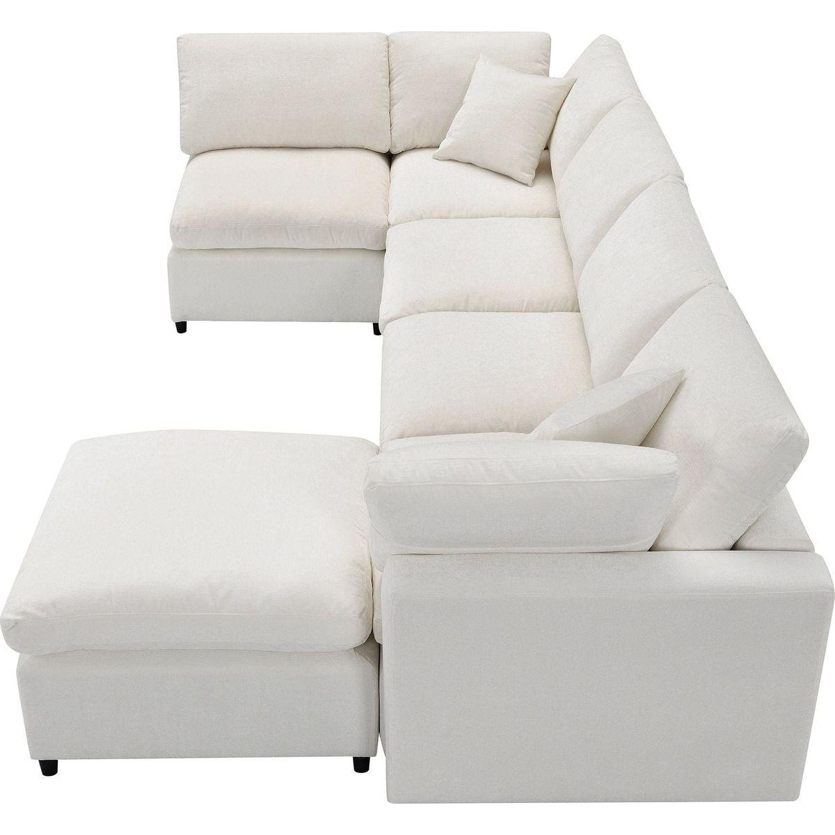 130x65" Modern Modular Cloud Sofa Bed, 6 Seat Chenille Sectional Couch Set with Ottoman,Free Combination,Convertible U Shaped Sleeper Sofa for Living Room, Apartment, 3 Colors