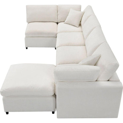 130x65" Modern Modular Cloud Sofa Bed, 6 Seat Chenille Sectional Couch Set with Ottoman,Free Combination,Convertible U Shaped Sleeper Sofa for Living Room, Apartment, 3 Colors