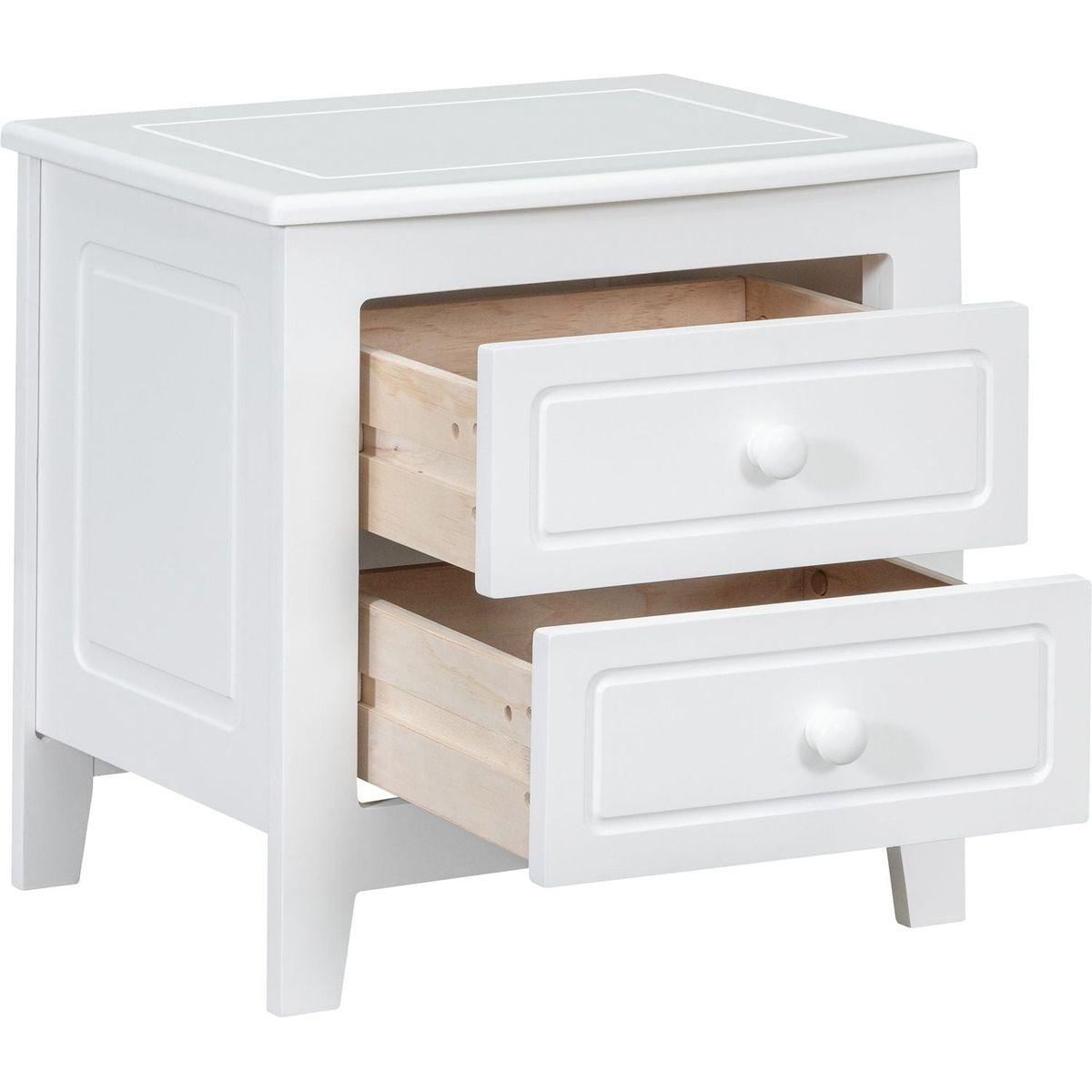2-Drawer Nightstand for Bedroom, Mid Century Retro Bedside Table with Classic Design,White