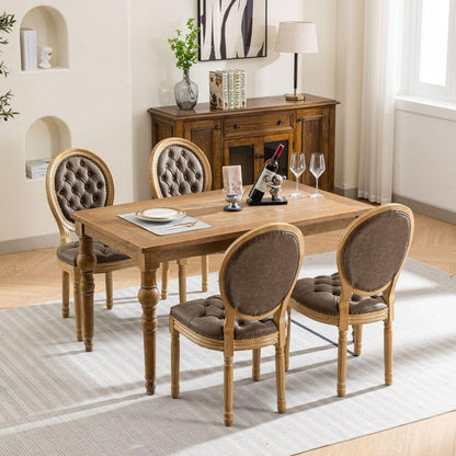 French Style Solid Wood Frame Antique Painting,Hand-pulled buckle decoration PU artificial leather Dining Chair with Nailhead Trim, Wood Legs,Density Foam,Steel Spring inner,Set of 2,Brown