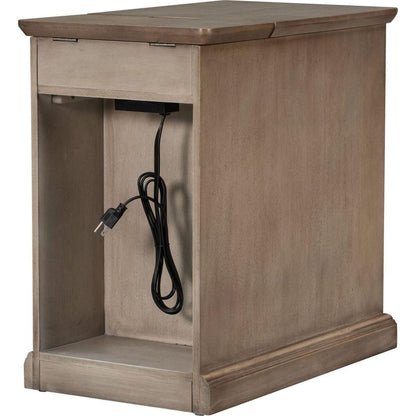 Classic Vintage Livingroom End Table Side Table with USB Ports and One Multifunctional Drawer with cup holders, Antique Brown