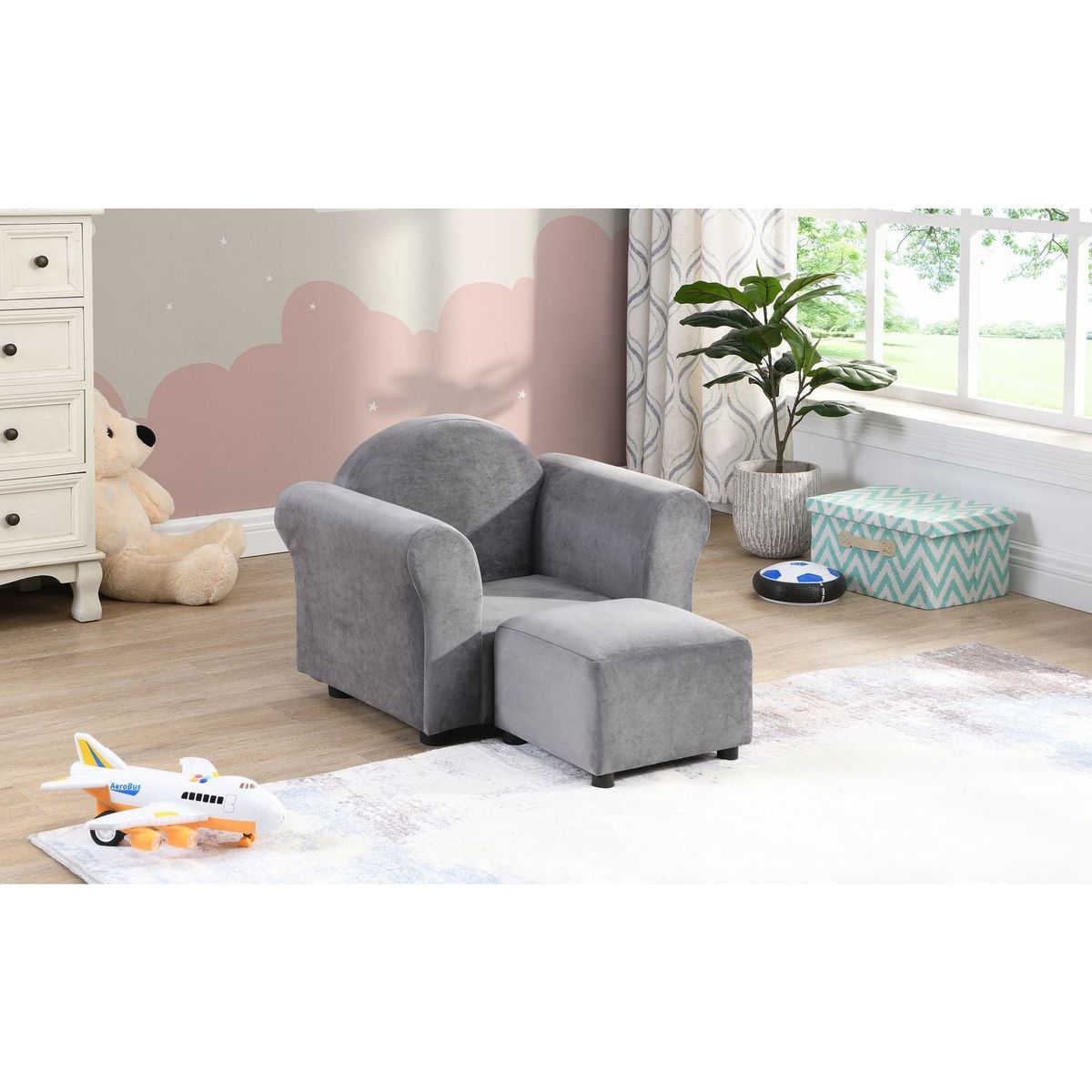 Kids Chair, Kids Upholstered Couch with ottoman