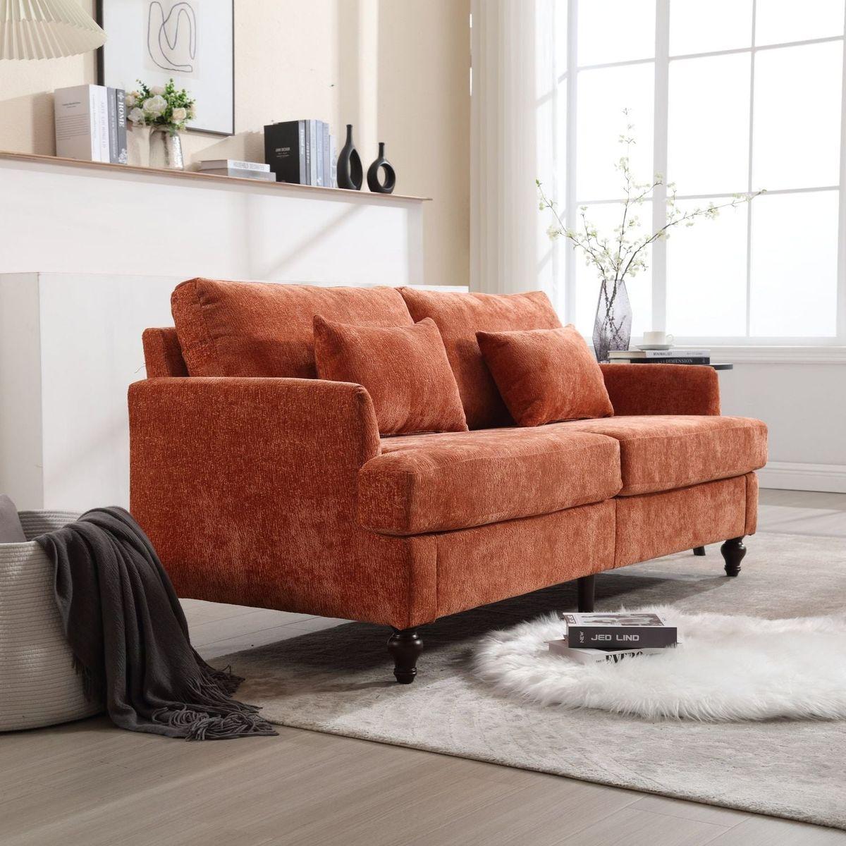 Modern chenille Fabric Loveseat, 2-Seat Upholstered Loveseat Sofa Modern Couch