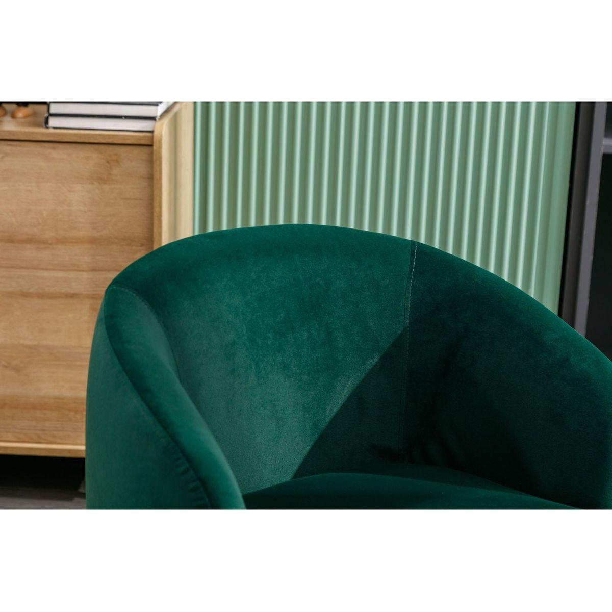 Velvet Fabric Swivel Accent Armchair Barrel Chair With Black Powder Coating Metal Ring,Green