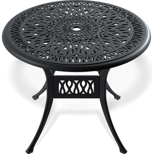 35.43-inch Cast Aluminum Patio Dining Table With Black Frame and Umbrella Hole